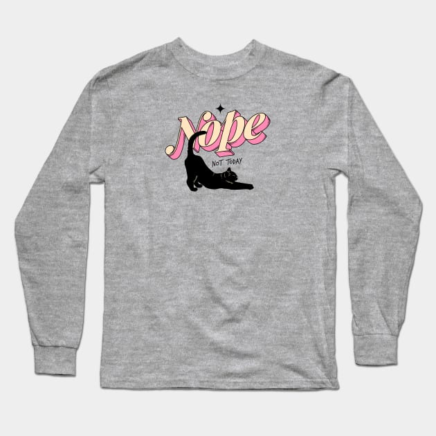 Monday Nope Black Cat in pink Long Sleeve T-Shirt by The Charcoal Cat Co.